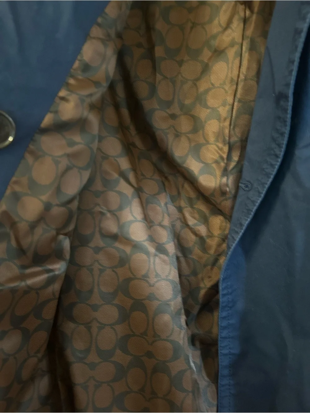 Coach Navy Double-Breasted Short Trench